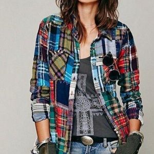 Rare Free People Plaid Patchwork Flannel